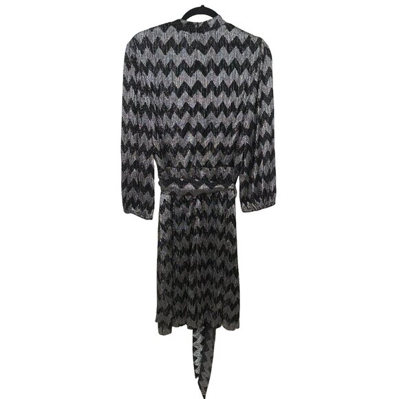 Eliza J.  Black/Silver Metallic Chevron Faux Wrap Dress Sz 14 - Picture 8 of 14